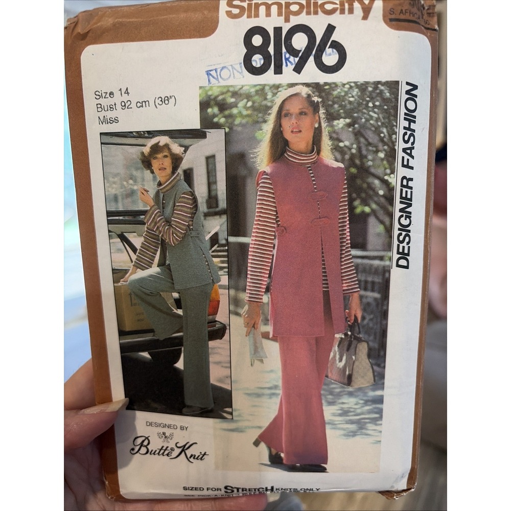 VINTAGE SEWING PATTERN SIMPLICITY 8196 WOMENS SIZE 14 TUNIC PANTS VEST Uncut